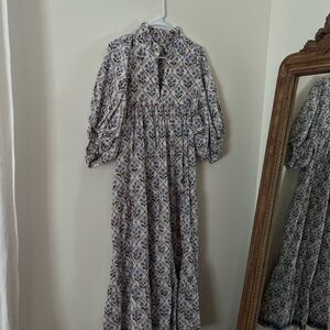 Maxi Dress in Cream and Purple size M made in India